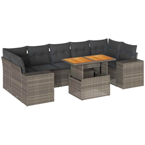 Set de sofás de jardín y cojines 8 piezas ratán sintético gris