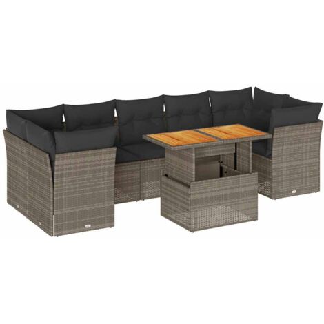Set de sofás de jardín y cojines 8 piezas ratán sintético gris