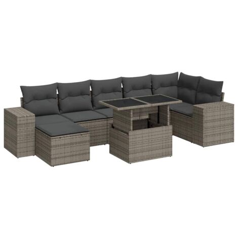 Set de sofás de jardín y cojines 8 piezas ratán sintético gris vidaXL