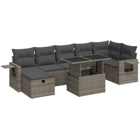 Set de sofás de jardín y cojines 8 piezas ratán sintético gris vidaXL