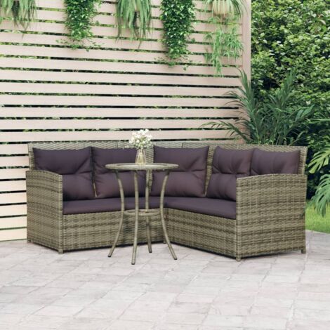 Set de sofás en forma de L 2 pzas cojines ratán sintético gris vidaXL