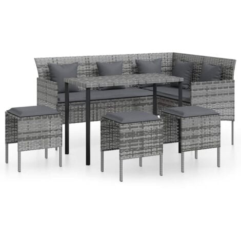 Set de sofás en forma de L 5 pzas cojines ratán sintético gris vidaXL