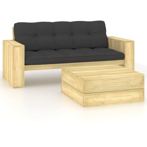 Set de sofás jardín 2 piezas con cojines madera pino impregnada vidaXL