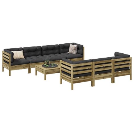 Set de sofás jardín 8 pzas con cojines madera pino impregnada vidaXL