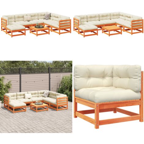 Set de sofás jardín 8 pzas con cojines madera pino marrón cera - Muebles de exterior - Sofás de exterior