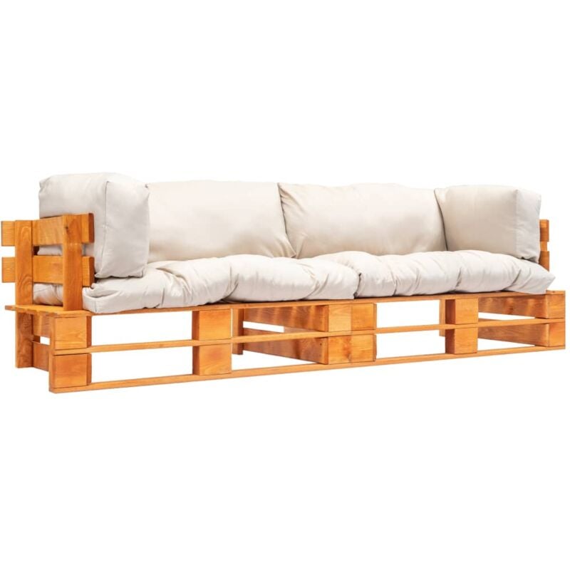 

vidaXL Set de sofás jardín de palés 2 uds cojín arena madera pino - Beige