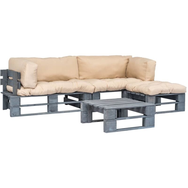 

vidaXL Set de sofás jardín de palés 4 pzas y cojines arena madera - Beige