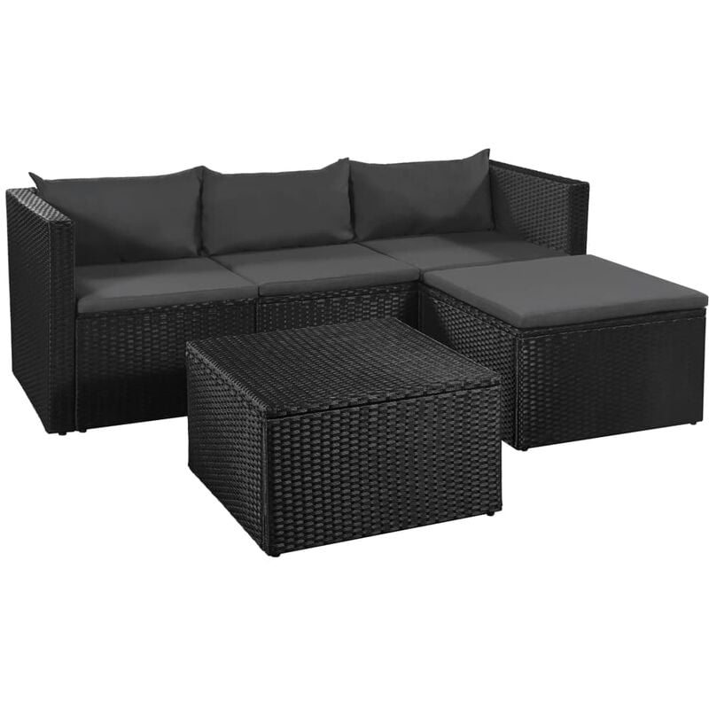 

vidaXL Set de muebles de jardín 3 pzas ratán sintético negro y gris - Negro