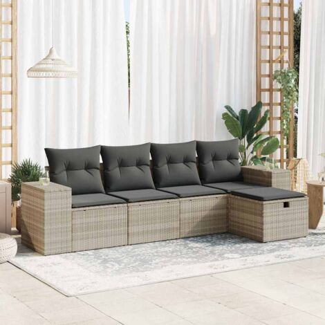 Set de sofás jardín y cojines 5 pzas ratán sintético gris claro vidaXL