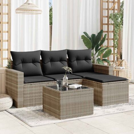 Set de sofás jardín y cojines 5 pzas ratán sintético gris claro vidaXL
