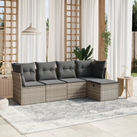 Set de sofás jardín y cojines 5 pzas ratán sintético gris claro vidaXL