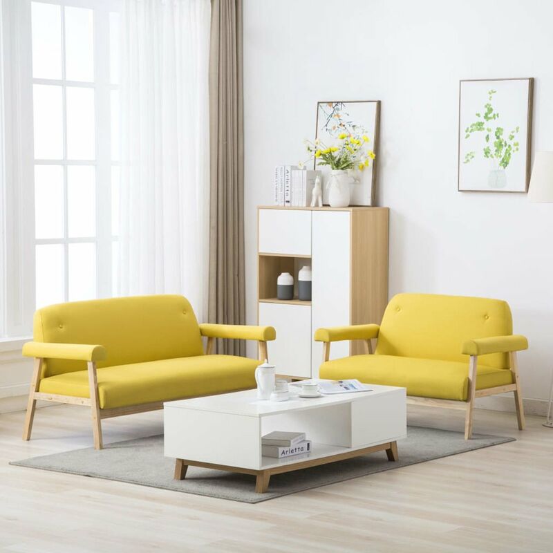 

Set de sofas para 5 personas 2 piezas de tela amarilla