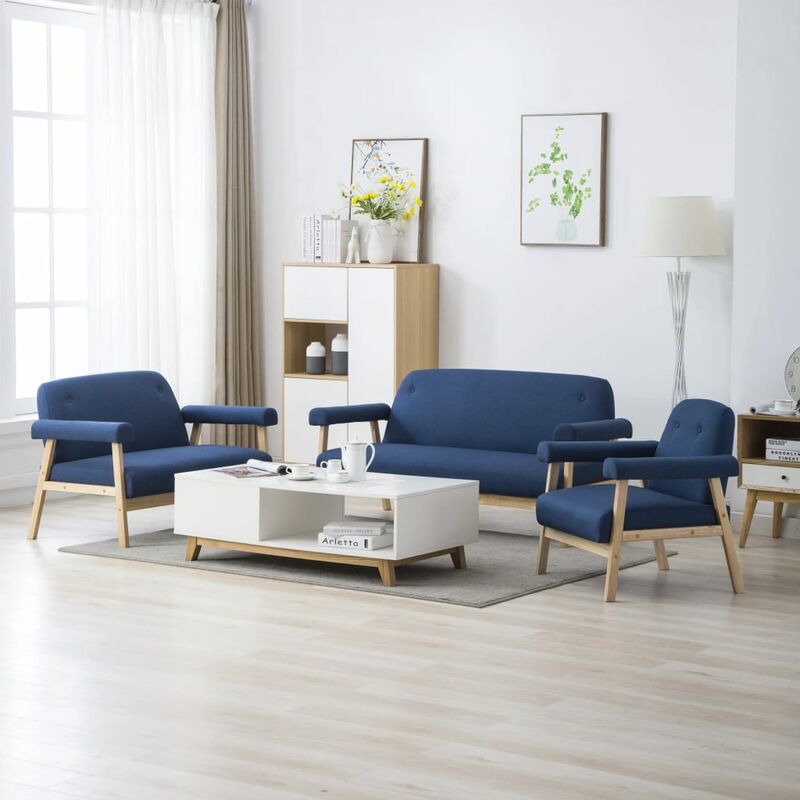 

Set de sofás para 6 personas 3 piezas de tela azul