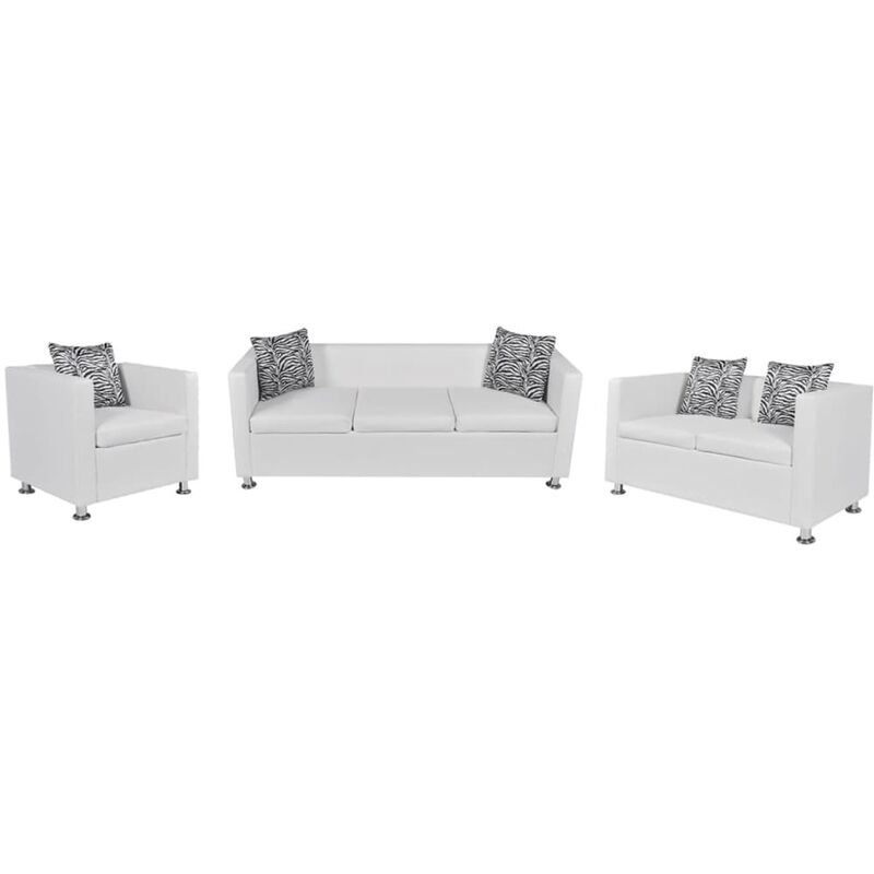

Set de sofás de 2 y 3 plazas y sillón de cuero artificial blanco - Blanco