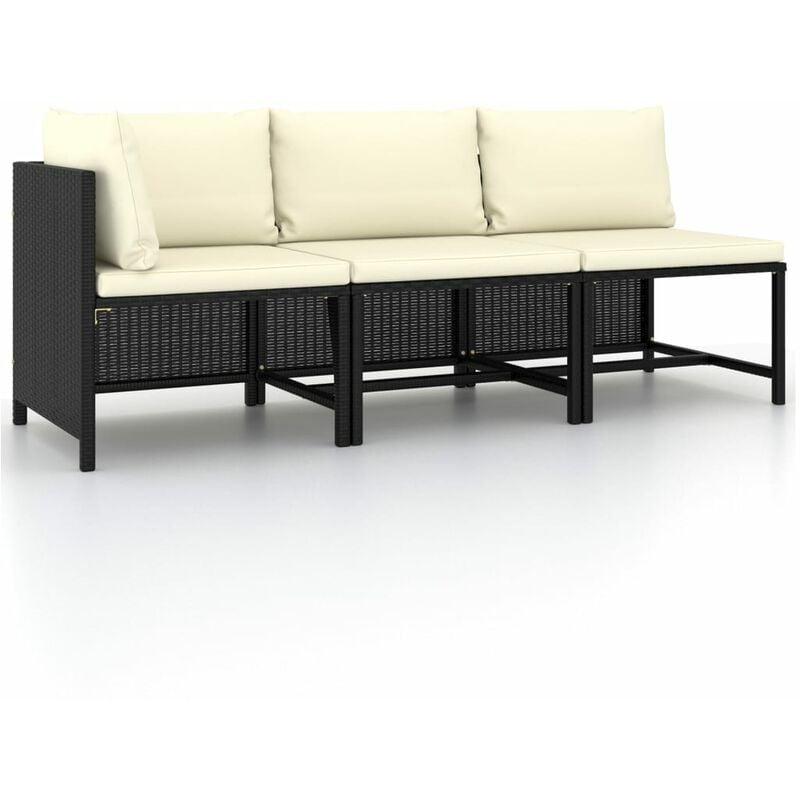 

Set de sofás de jardín 3 piezas y cojines ratán sintético negro - Negro