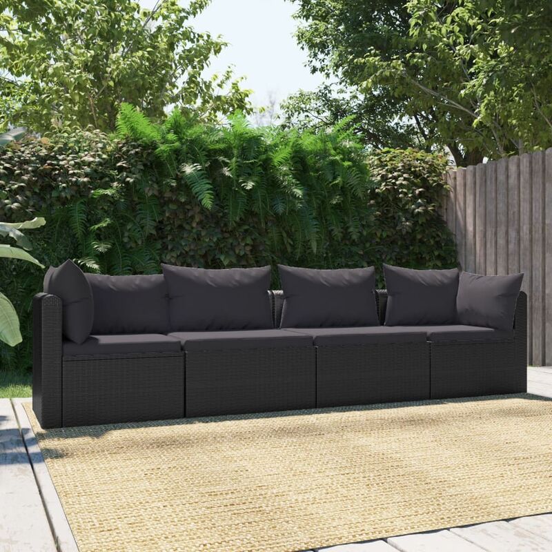 

Set de sofás de jardín 4 piezas y cojines ratán sintético negro - Negro
