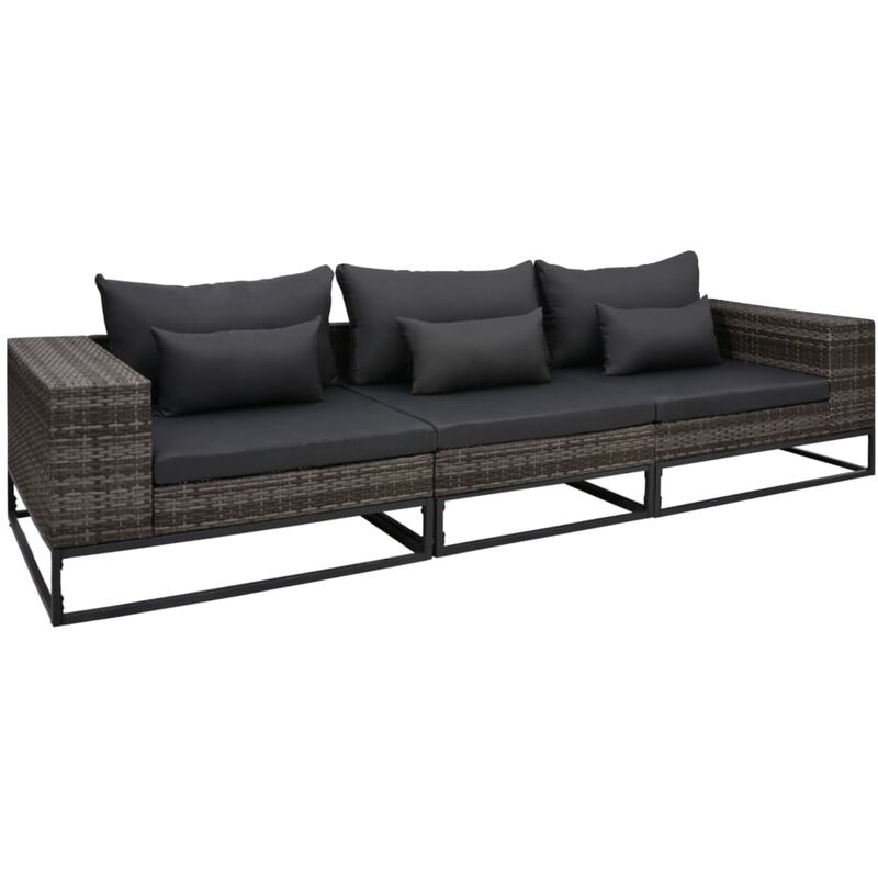 

Set de sofás de jardín con cojines 3 pzas ratán sintético gris - Gris