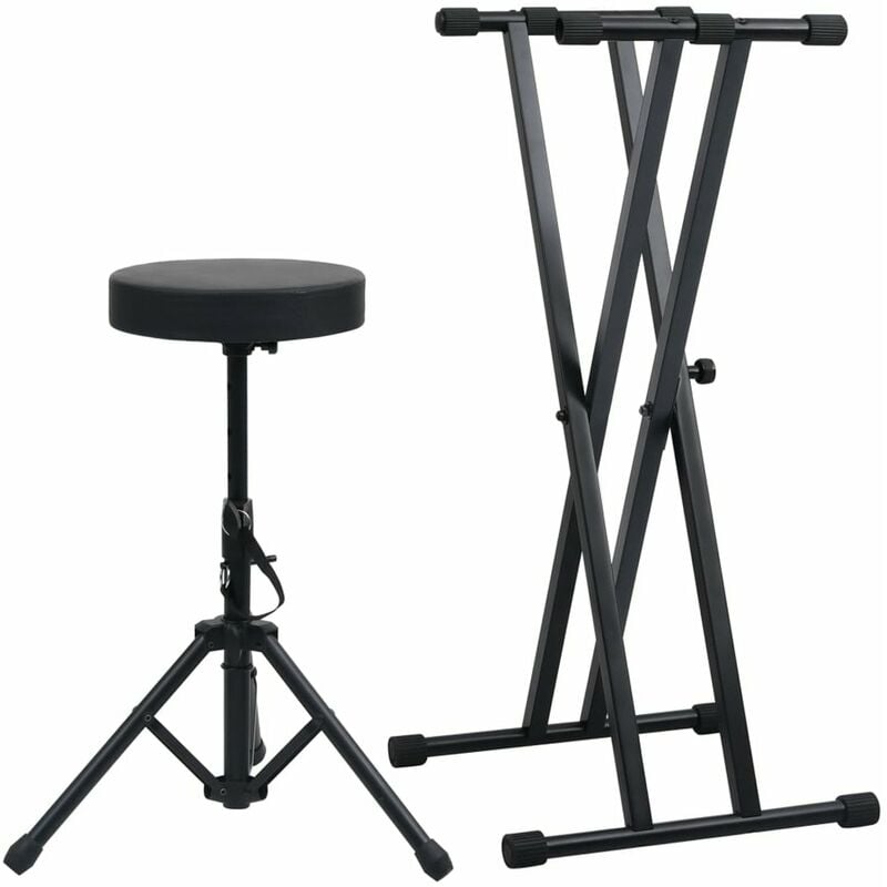 

Set de soporte para teclado con doble refuerzo y taburete negro