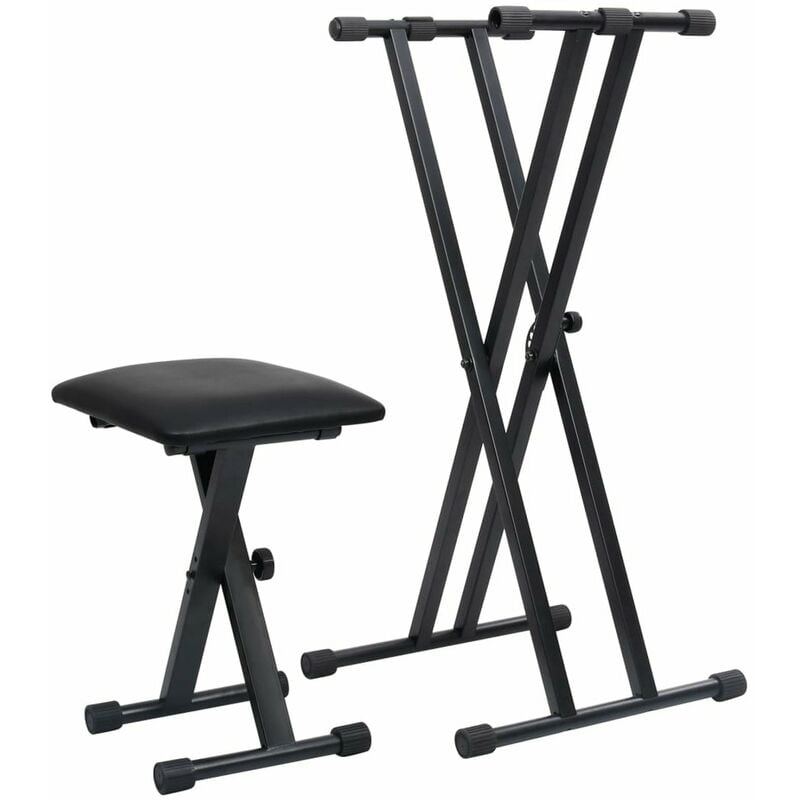 

Set de soporte para teclado con doble refuerzo y taburete negro