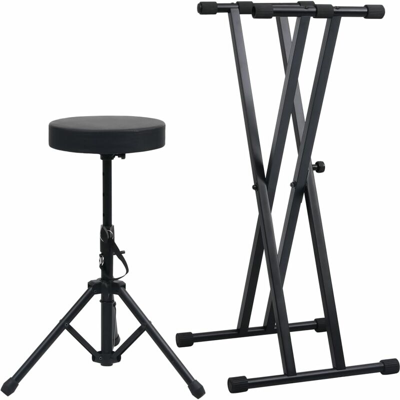 

Set de soporte para teclado con doble refuerzo y taburete negro