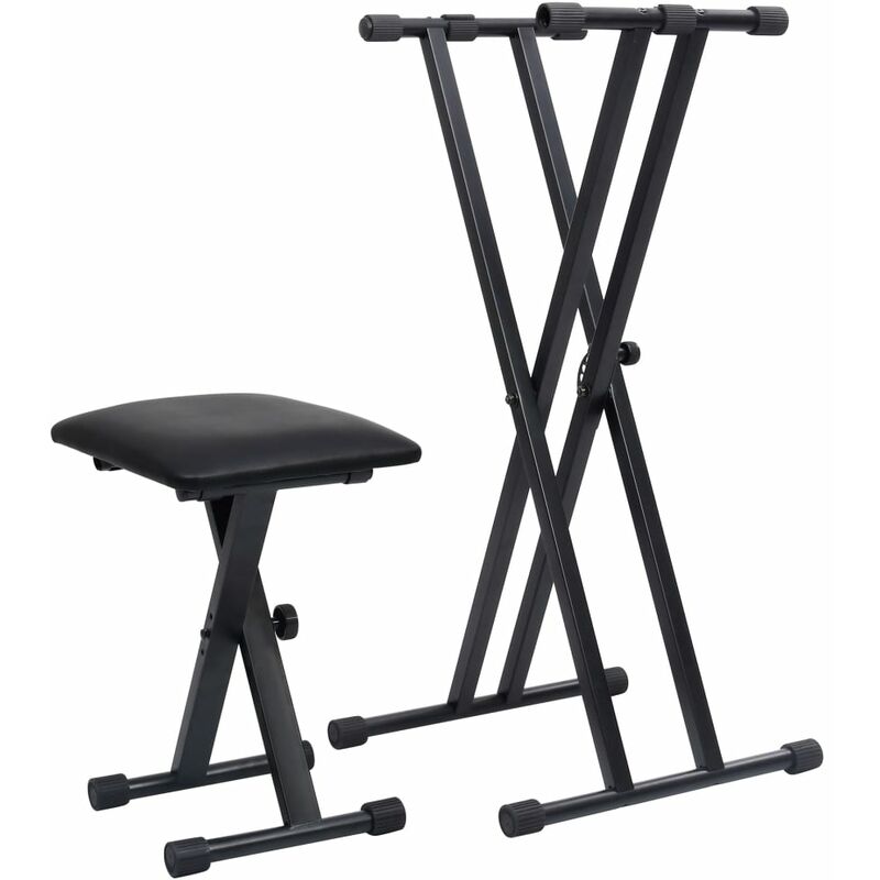 

Set de soporte para teclado con doble refuerzo y taburete negro - Negro
