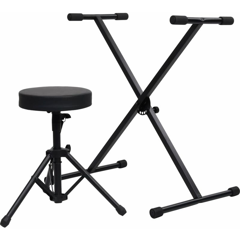 

vidaXL Set de soporte para teclado y taburete negro - Negro