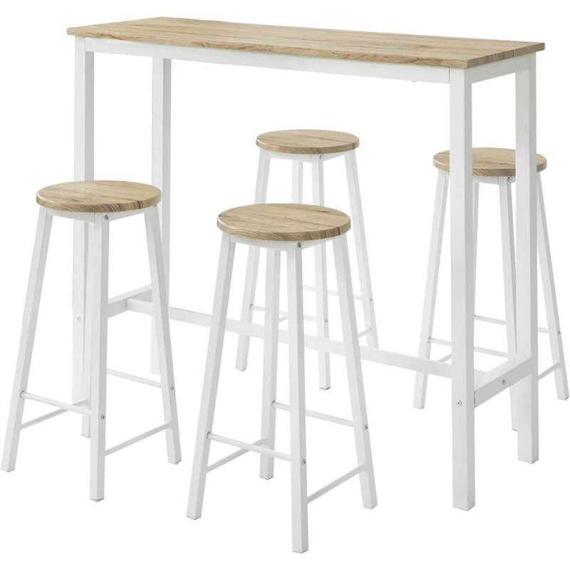 Sobuy - OGT22-WN Set de Table + 4 Tabourets Ensemble Table de Bar Bistrot + 4 Tabourets de Bar avec Repose-Pieds Table Mange-Debout Table Haute de