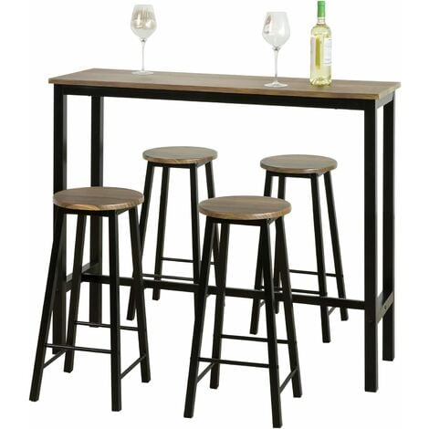 SoBuy OGT22-WN Set de Table + 4 Tabourets Ensemble Table de Bar Bistrot + 4 Tabourets de Bar avec Repose-Pieds Table Mange-Debout Table Haute de Cuisine (Blanc)