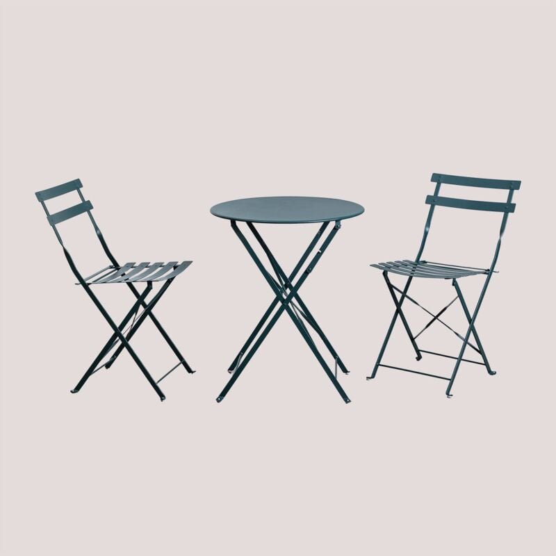 Ensemble de table de jardin ronde Ø60 cm en acier et 2 chaises de jardin pliantes Sergey SKLUM Vert Jungle