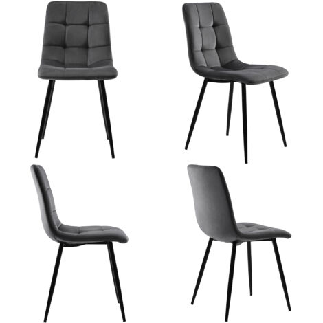 Set de table à manger (5 pièces), set de table à manger avec 4 chaises. Set moderne pour la cuisine. Table à manger ronde, diamètre de 100 cm. Pieds noirs. Plateau de table incrusté de marbre blanc.