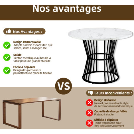 Set de table à manger (5 pièces), set de table à manger comprenant 4 chaises. Set de meubles de cuisine. Table à manger ronde, avec un diamètre de 100 cm. Pieds en métal noir. Plateau de table en MDF 
