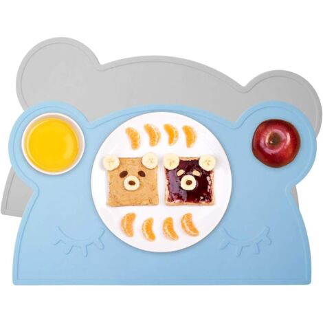Set de table bébé antidérapant en silicone 2PCS (bleu clair + gris)