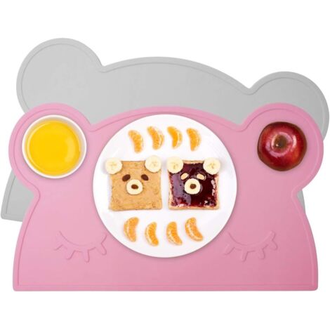 Set de table bébé antidérapant en silicone 2PCS (rose + gris)