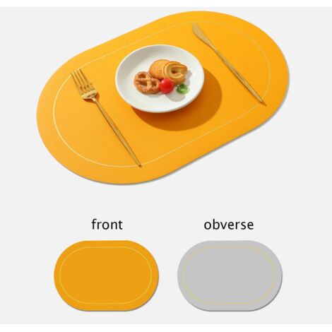 Set de table bicolore en cuir PU, antidérapant, isolant thermique, imperméable, jaune