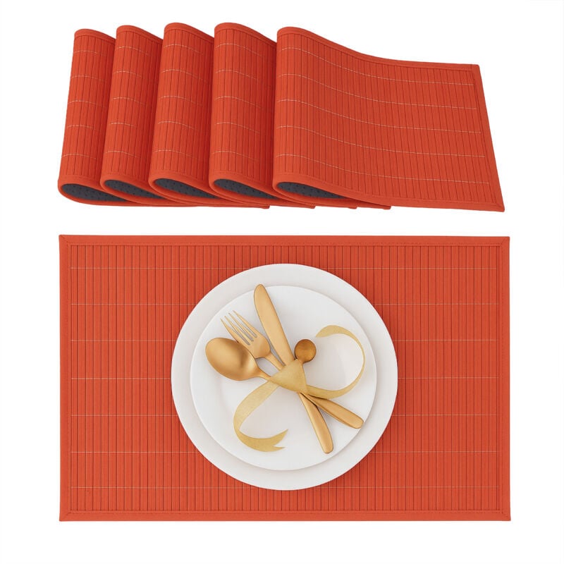 Set de table, bambou, lot de 6, tables manger, 30 x 45 cm, rectangle, tapis antidérapant lavable, rouge - Relaxdays
