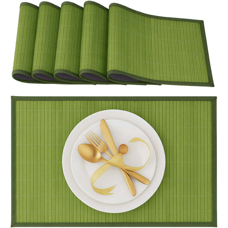 Set de table, bambou, lot de 12, tables manger, 30 x 45 cm, rectangle, tapis de table antidérapant lavable, vert