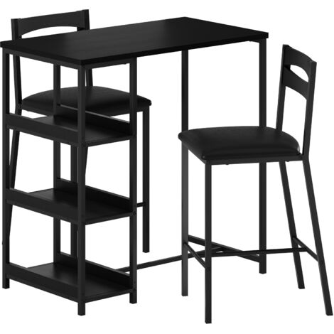 Set de table de bar et tabourets 3 pièces, Table haute rectangulaire gain de place, cadre métal robuste, Table : 91,5 cm, Noir