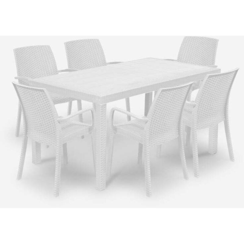Salon de jardin table rotin 150x90cm 6 chaises blanches Meloria Light