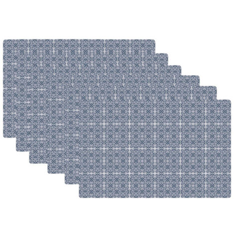 Set de Table Design Petits Carreaux de Ciment Bleu en Vinyle - Set de 6