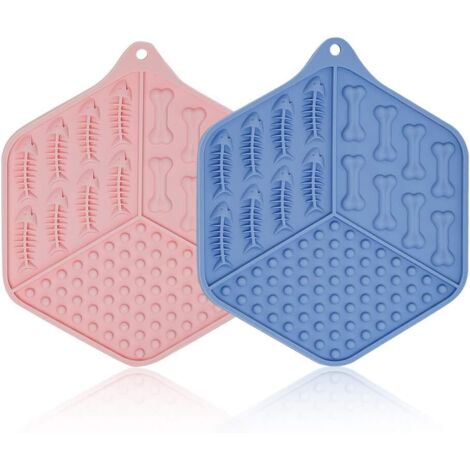 Set de table en silicone pour animaux de compagnie 2PCS (bleu + rose)