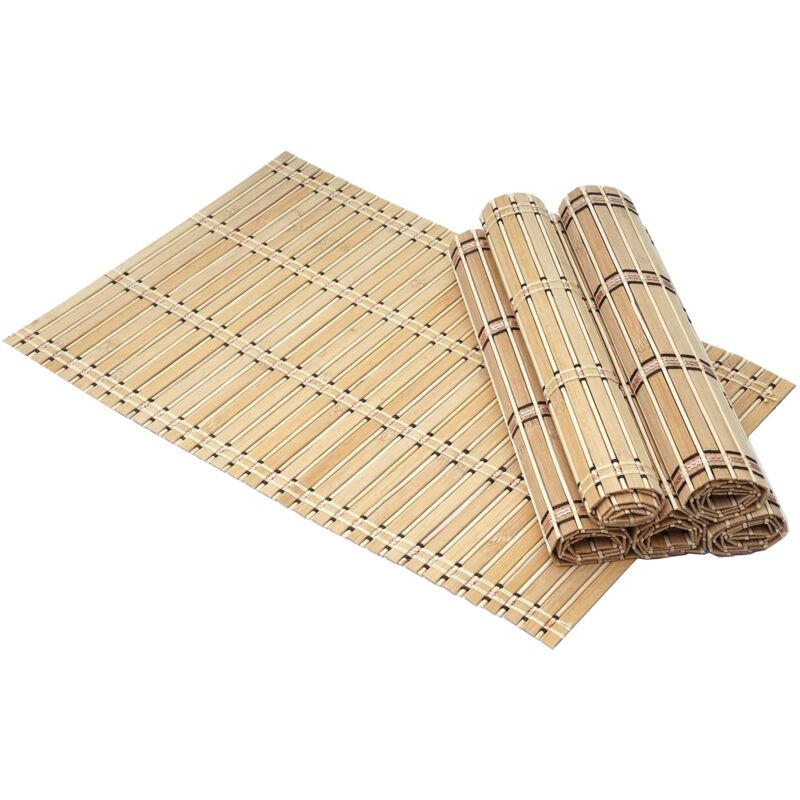 HHG - Set de table, ensemble 6 pièce 925, napperons, bambou, lavable 45x30cm, marron clair