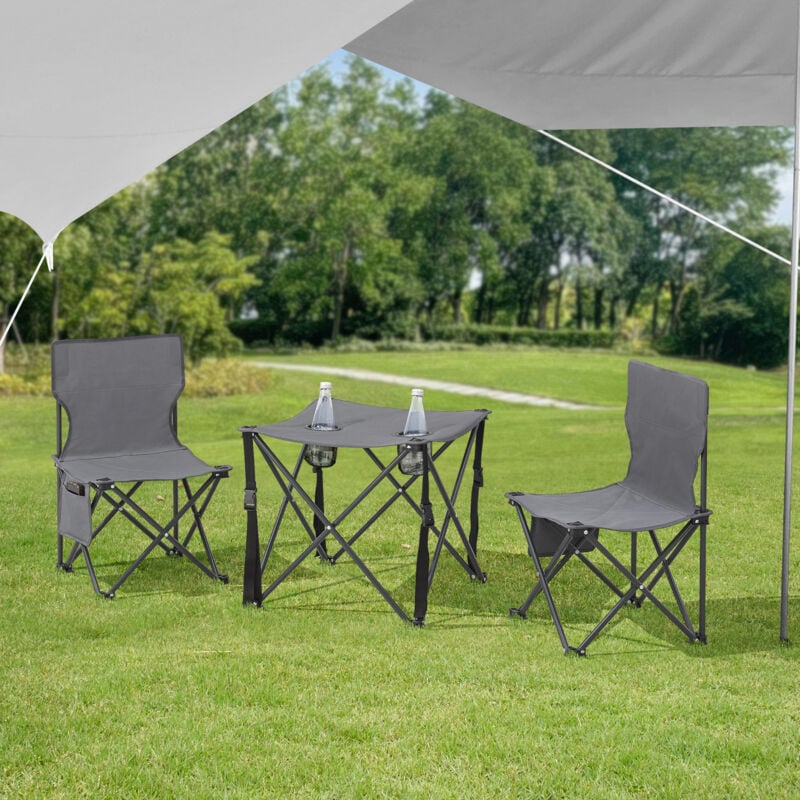 Set de table et 2 chaises de camping pliantes Banzi gris Casa.pro