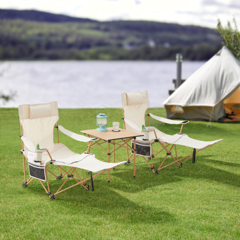 Set de table et 2 chaises pliantes Bellante beige effet bois Casa.pro