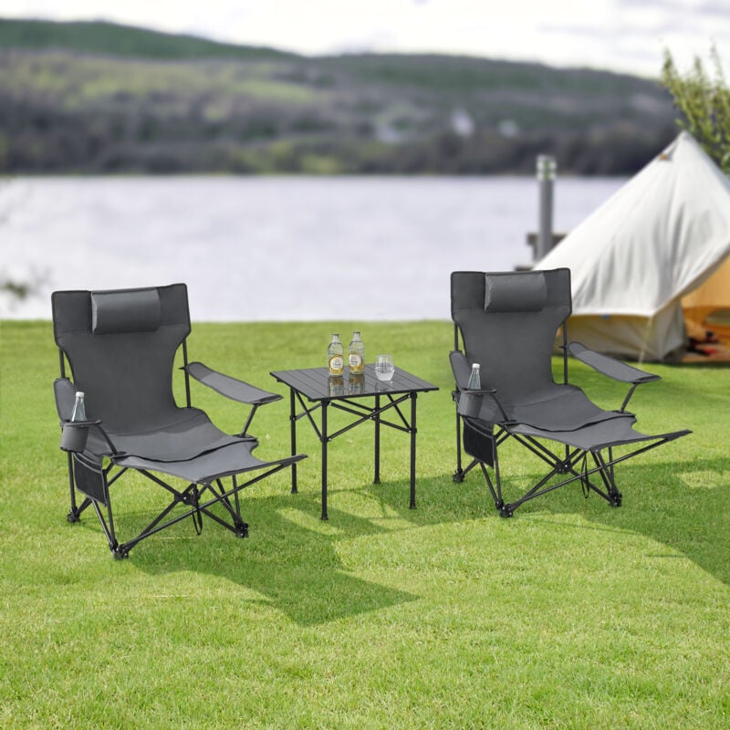 Set de table et 2 chaises pliantes Bellante gris Casa.pro