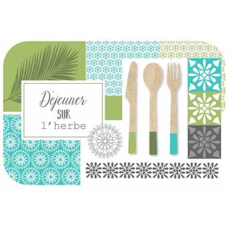 Set de Table Imprimé "Champêtre" 28x44cm Bleu & Vert