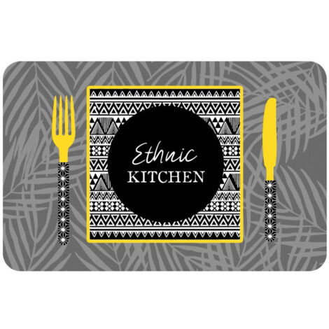 Set de Table Imprimé "Ethnic Kitchen" 28x44cm Gris