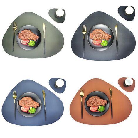 set De Table Lavable, Set De 4, Ovale Rond Noir, Antidrapant Et Impermable, Aspect Cuir - Imitation Cuir Dessous De Table Vaisselle Non Incluse