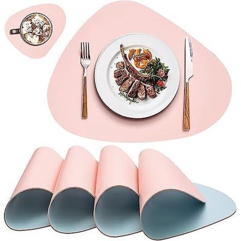 set De Table Lavable Triangulaire (rose), Ensemble De Vaisselle, Ensemble De Table De Napperon Impermable Antidrapant En Cuir Double Face