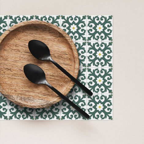 Set de table lino - Lot de 4 CLOVIS Carreaux de Ciment Vert - Maison Danaé