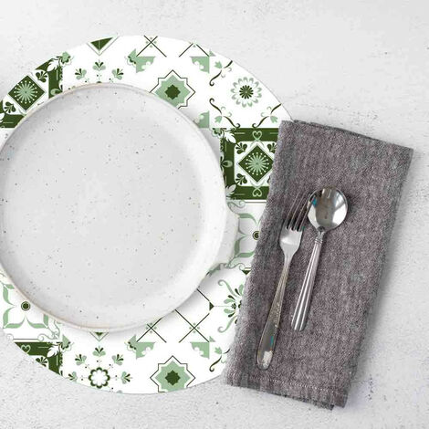 Set de table lino - Lot de 4 IRENE - Carreaux de Ciment Vert - Maison Danaé